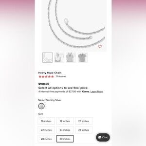 JAMES AVERY Heavy Rope Chain 30in